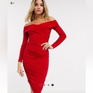 ASOS Club L sweetheart long sleeve ruched red mini dress NWT